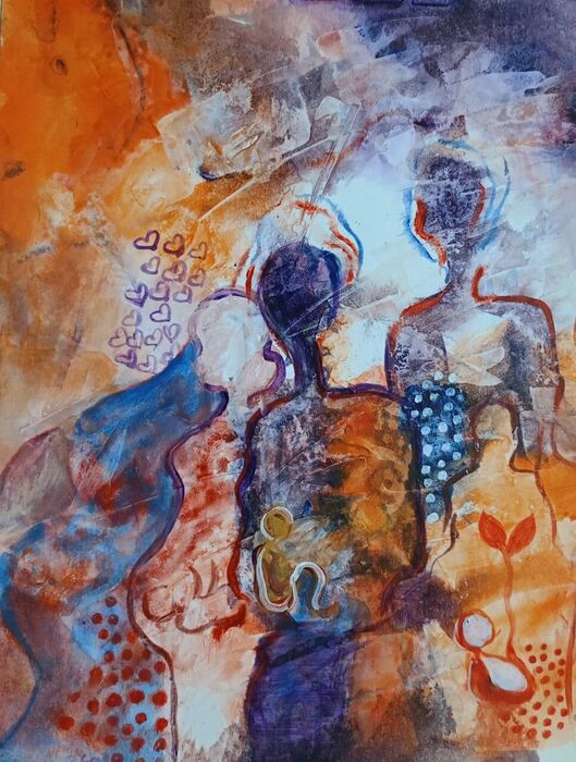 Women and Nature, mixed media painting by Arif